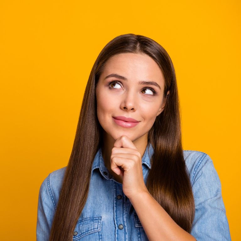 Long haired female thinking