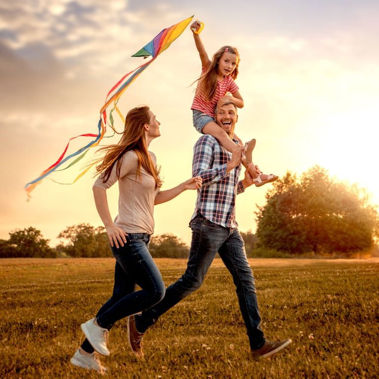 Family flying a kite